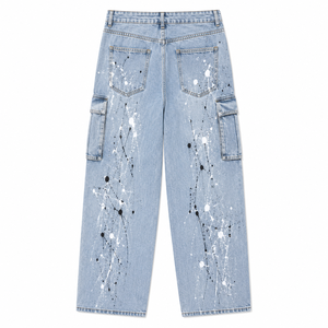 Vaqueros Cargo de Mezclilla con Salpicaduras de Pintura de Corte Holgado para Hombre – Pantalones de Mezclilla Lavados de Pierna Ancha Estilo Streetwear Y2K Hip Hop Casual Workwear – OEM ODM - Product Image 6