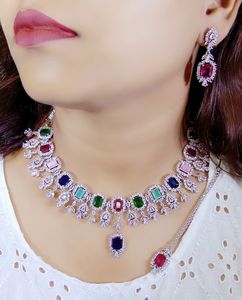 Trending American Diamond Sparkling <b>Necklace</b> <b>Set</b> With Matching <b>Earrings</b> Jewellery For Women All Function <b>And</b> Party - Product Image 3