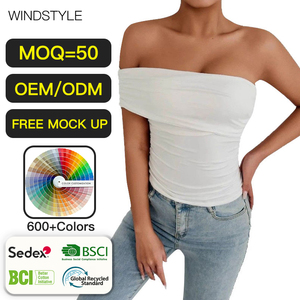 Moda estiva donna <span class=keywords><strong>Top</strong></span> Mesh tessuto sottile senza colletto senza spalline stampa Casual Logo ricamo a spalla singola - Product Image 1