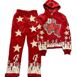 ชุดแทรคสูทสตรีทแวร์สไตล์กลิตเตอร์ประดับคริสตัลสำหรับฤดูหนาวแบบยูนิเซ็กซ์ เสื้อฮู้ดดี้และกางเกงขายาว ผ้าฝ้าย 100% ระบายอากาศได้ดี ขายส่ง - Product Image 1