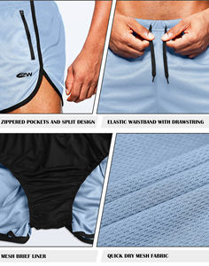 Pantalones cortos de gimnasio para hombre, venta al por mayor, suministro OEM, tela de rendimiento con opciones de marca personalizada, cintura elástica, bolsillo con cremallera y antiolor - Product Image 6