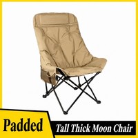 Chaise de camping pliante en aluminium, chaise lune rembourrée et épaissie, chaise inclinable portable d'extérieur pour la pêche, dossier haut, nouveau style