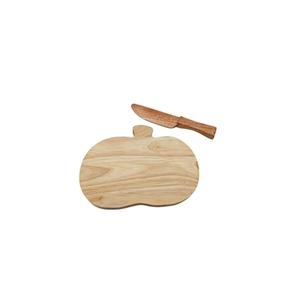 Planche à découper en bois en forme de pomme avec ensemble de cuillères planches à découper de camping avec couteau à beurre en bois vente en gros - Product Image 1