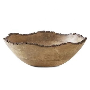 Bordure en bois d'écorce bol de service de nourriture en bois de mangue bol de nourriture de fruits décoratif vente en gros petit bol de service créatif de l'inde - Product Image 1