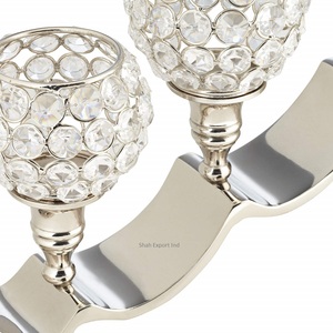 Boules d'argent tige cinq tasses cristal mariage candélabre de table pièce maîtresse pour mariage événement décoration fournitures - Product Image 5