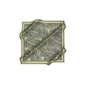 Khaki Viscose Silk Square <b>Leaf</b> Pattern Scarf for Summer - Product Image 1