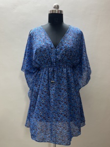 Ajuste relajado elegante drapeado corto Kaftan vestido estampado Casual trabajo de oficina Top para verano playa o fiesta de vacaciones - Product Image 2