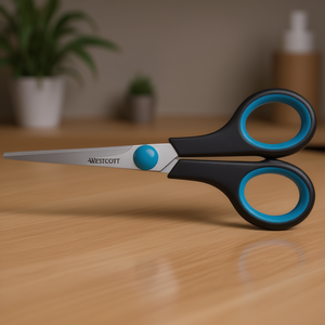 Ciseaux à papier universels Westcott Easy Grip 140 mm pour droitiers, en acier noir/bleu - Product Image 3