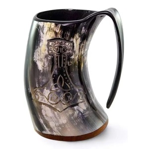 Authentique cornes à boire viking en agate, tasse à vin en corne de buffle naturelle - Product Image 1