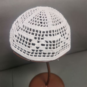 Wholesale White Crochet Islamic Cotton <b>Hat</b> Muslim Prayer Cap Embroidery Custom Logo Knitted Kufi Namaz Hijab Unisex Formal - Product Image 5