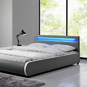 Lit en teck massif de haute qualité avec revêtement en cuir, lumières LED, rangement, design moderne pliable, taille Queen, vente directe d'usine - Product Image 1