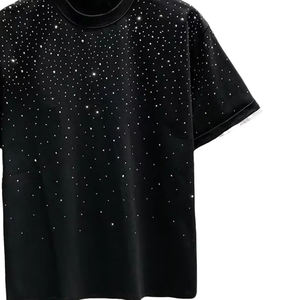 T-shirt pour homme en coton 100% de qualité supérieure, col rond, avec strass, coupe ample, léger. - Product Image 5