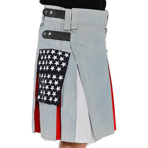 Kilt en jean pour homme US FLAG 2026, kilt utilitaire moderne américain patriotique avec bretelles réglables et poches cargo - Product Image 2