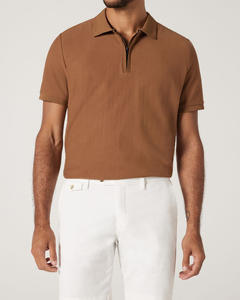 Polo pour hommes 100% coton fermeture éclair sur le devant coupe ajustée tissu respirant doux design élégant parfait décontracté semi formel commande en gros - Product Image 1