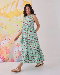 Robe longue d'été en coton tissé à la main en Inde, cadeau de mariage personnalisé pour la mariée, imprimé floral, lavable, taille naturelle - Product Image 3