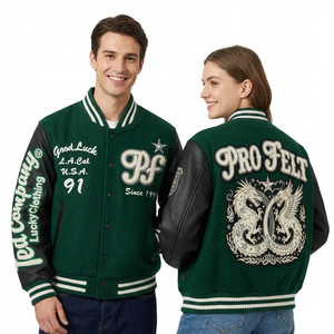 Chaqueta Universitaria de Invierno en Oferta, Color Sólido, Cuerpo de Lana, Mangas de Cuero PU, Chaqueta de Béisbol Estilo Letterman para Hombre - Product Image 4