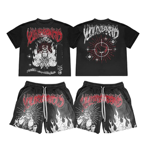 DTG Graphic Print Cotton Summer Men's Plus Size Oversized High Street Style Shorts and T-Shirt Sets - Product Image 2