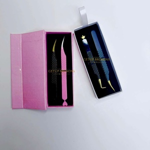 Pince à épiler professionnelle GETUP BROSONS IMPEX en acier inoxydable 10 mm, antistatique, pour isolation de volume, pointe noire/dorée rose, pour cils lisses - Product Image 3
