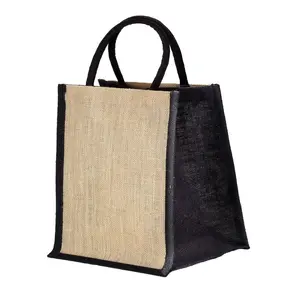 Luxus Modern Design Plain Brown und Black Jute Einkaufstasche mit Griff Trage tasche zu einem erschwing lichen Preis erhältlich