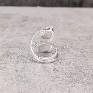 Bague pour femme en pierre de lune arc-en-ciel naturelle, pierre de naissance de juin, double pierre, bijoux faits à la main, bague en argent sterling 925 - Product Image 6