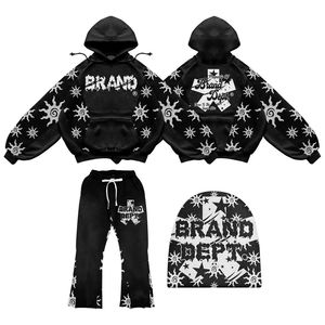 Acid Wash Winter Solid Hooded 2-Piece Fleece Chándal Cap Set Sun Fade Vintage Flared Sweatpants Full-Zip Hoodie 100% Cotton - Product Image 6