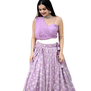 Último diseñador Faux Georgette bordado secuencia trabajo Lehenga Choli por Fab Zone - Product Image 1