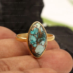 925 argent sterling plaqué or 18 carats de haute qualité 8x16mm marquise forme chrysocolle bague éternité vermeil pierres précieuses fête de mariage - Product Image 3