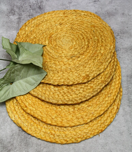 High Quality 15 Inch <b>Round</b> Yellow Jute <b>Placemats</b> Eco-Friendly Braided Pads Set of 6 for Kitchen Dining MORE - Product Image 3