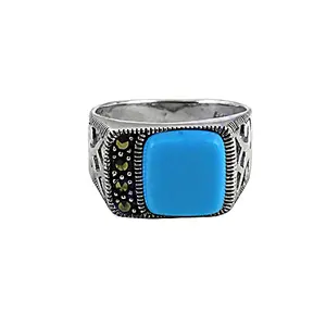 Bague signet tendance en or rose plaqué pour homme avec incrustation de pierre turquoise - Product Image 3