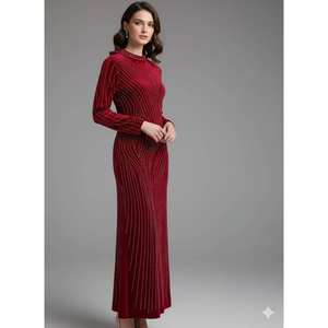 Robe longue en velours pour femmes, robe évasée personnalisée pour les fêtes d'hiver, tenue de soirée, taille plus - Product Image 1