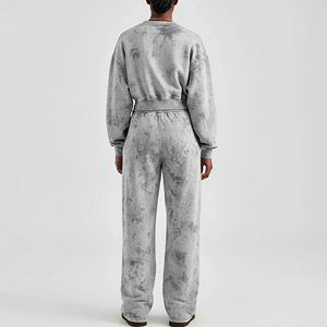 OEM Venta caliente ropa de gimnasio cuello redondo Sunfade lavado cuello redondo chándal y Jogger conjunto 100% algodón transpirable Streetwear conjunto - Product Image 5