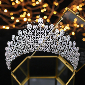 ASNORA CZ Diadème Couronne de Reine de <span class=keywords><strong>Luxe</strong></span> Grande Couleur Or Accessoires de Cheveux de Mariée pour <span class=keywords><strong>Mariage</strong></span> et Bal de Promo - Product Image 2