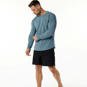 Col rond Workout Active Wear T-shirt d'entraînement Manches longues Fitted Fitness Gym T-shirts Hommes - Product Image 2