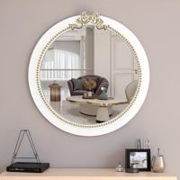 Cadre de miroir mural léger en bois sculpté à la main, artisanat moderne pour mariage, MDF peint blanc avec points sculptés