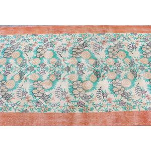 Tapis turc vintage 3,7x6,7 pieds, design patchwork écologique, laine orange et verte avec envers en latex - Product Image 5
