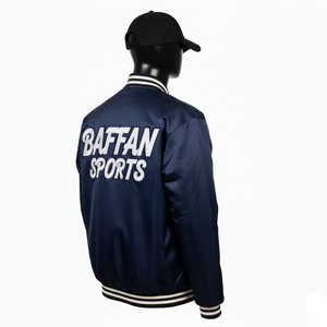 Chaqueta de Satén de Alta Calidad, Satén de Poliéster Suave y Brillante, Azul Marino Clásico, Corte Bomber, Chaqueta con Bordado de Logotipo Personalizado para Hombre - Product Image 5
