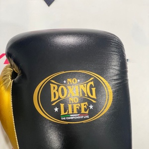 Guantes de Boxeo Negros y Dorados con Cordones, Sin Boxeo No Hay Vida, de Cuero Vacuno Genuino, para Sparring, Más Vendidos y en Tendencia - Product Image 2