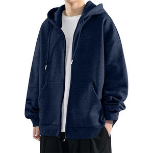 Sweats à capuche personnalisés de couleur bleu marine pour hommes, vêtements chauds d'hiver à manches longues pour adultes avec fermeture à glissière brodée à motif uni - Product Image 5