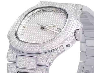 Reloj de Edición Limitada para Hombre y Mujer, con Movimiento de Cuarzo, Incrustaciones de Moissanita, Cristal Analógico, Acero Inoxidable Plateado Helado - Product Image 3