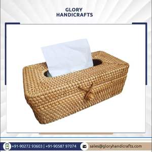 Natural 9.5-Inch Woven <b>Rattan</b> <b>Tissue</b> <b>Box</b> <b>Cover</b> with Lid Boho Napkin Holder for Bathroom Bedroom Living Room Home Organizer Decor - Product Image 2