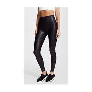 Pantalon de jogging élastique en PU de haute qualité pour femmes-Leggings de yoga de fitness d'hiver avec patch de rue décorations mi-plates - Product Image 3