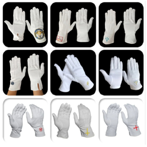 Guantes blancos con bordado masónico personalizado Guante de algodón masón Logotipo de Arco Real de alta calidad Guantes masónicos blancos - Product Image 2