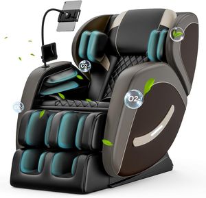 Fauteuil de massage avec inclinaison zéro gravité, générateur de massages personnalisés, commandes vocales, oscillation des mollets et rouleaux doubles pour les pieds - Product Image 1