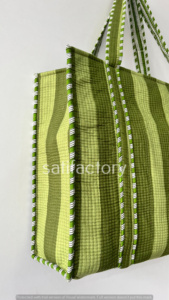 Women's Reusable Shopping Cotton <b>Quilted</b> <b>Tote</b> <b>Bag</b> with Handmade Indian Shoulder Open Closure White Background - Product Image 3