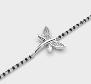 IGI Certified Leaf Motif Round Brilliant Cut Lab Grown Diamond Mangalsutra <b>Bracelet</b> in <b>Solid</b> 925 Sterling <b>Silver</b> - Product Image 4