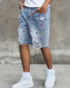 Custom <b>Men's</b> <b>Baggy</b> Denim <b>Shorts</b> High Heavy Quality Rhinestones Distressed Summer Streetwear Jeans <b>Shorts</b> for <b>Men</b> - Product Image 4