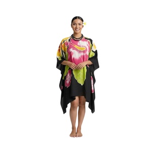 Poncho tropicale in rayon dipinto a mano, copricostume da spiaggia, caftano boho dipinto a mano, abbigliamento da spiaggia - Product Image 5