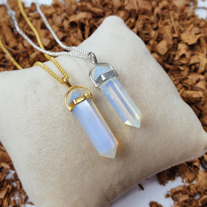 Opalite-Colgante para collar plata de primera ley y Gema, collar, Gargantilla, plata esterlina 925, Gema doble punta, color dorado, 30x8mm - Product Image 2