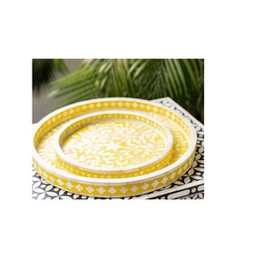 Bandeja de servicio con incrustaciones de resina hecha a mano, bandeja de Metal de madera de mejor Color personalizable de la India, bandeja con incrustaciones de hueso de último diseño, Lametierartz - Product Image 2