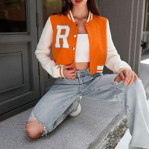 เสื้อแจ็กเก็ตนักบินโรงเรียนสำหรับผู้หญิงเสื้อแจ็กเก็ตกันหนาวแขนหนังสีเทามีสไตล์ตามสั่ง - Product Image 2